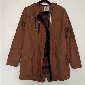 Kavu Tan Hooded Jacket with Plaid Lining